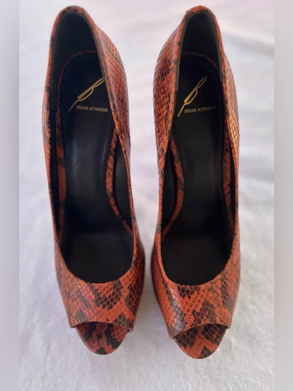 Brian Atwood Snakeskin Platform Stelitto Hells Size 9.5 Y2K Retro Glam